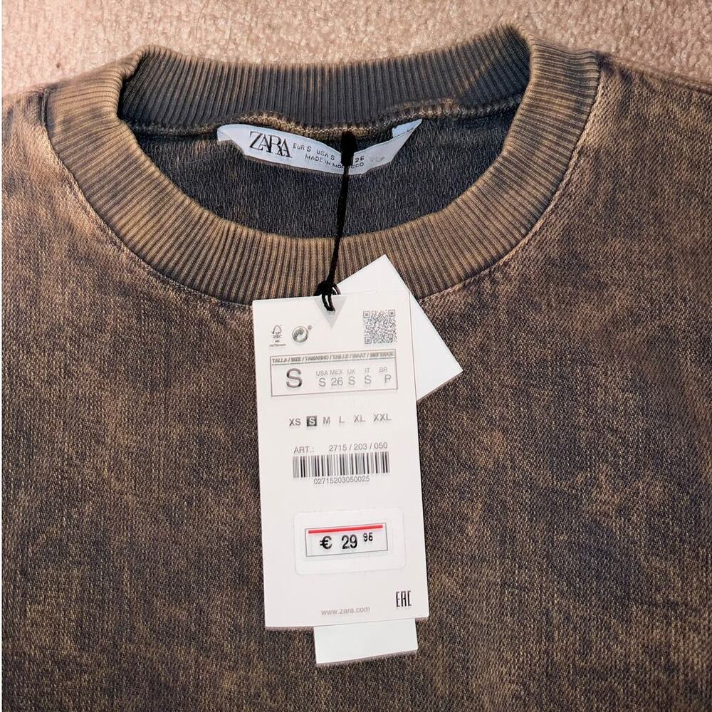 New ZARA Acid Washed Denim Cropped Sweatshirt size S - Picture 2 of 7